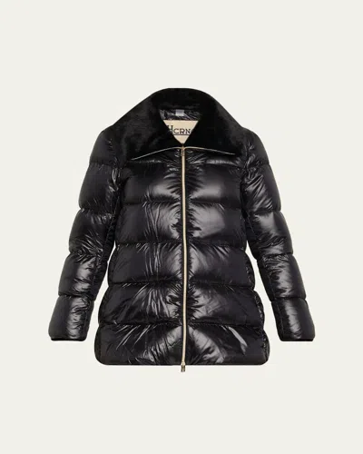 Herno Ultralight Nylon Down Jacket With Alternative Fur In Black