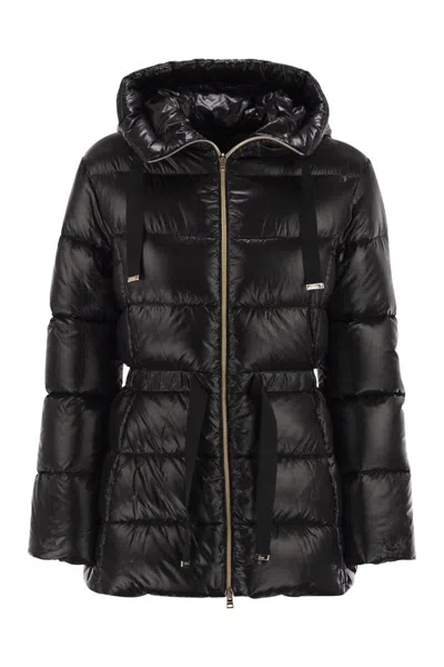 Herno Women Ultralight Nylon Down Jacket With Drawstring Waist In Black