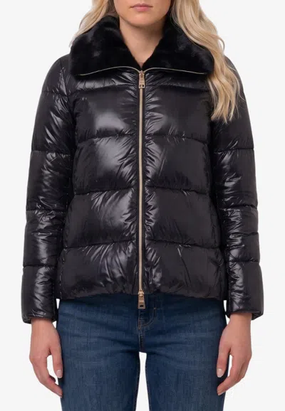 Herno Ultralight Nylon Fur-collar Jacket In Black