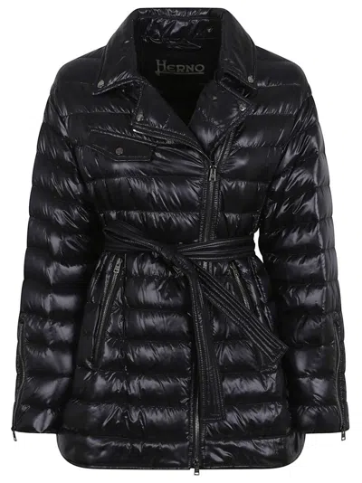 Herno Ultralight Nylon Padded Jacket With Biker-inspired Design In Nero