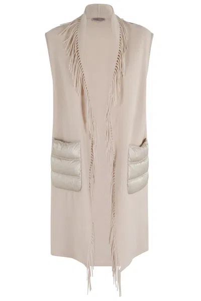 HERNO ULTRALIGHT PONCHO GILET WITH FRINGE DETAILING