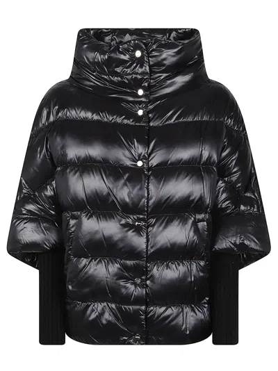 Herno Ultralight Quilted Layered High-collar Long Down Jacket In Black