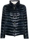 Herno Puffer Jacket With High Collar And Drawstring In Blue