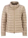 Herno Ultra-light Satin Down Jacket With Flared Back In Neutral