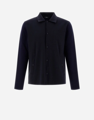Herno Unlimited Compact Cotton And Light Scuba Shirt In Navy Blue