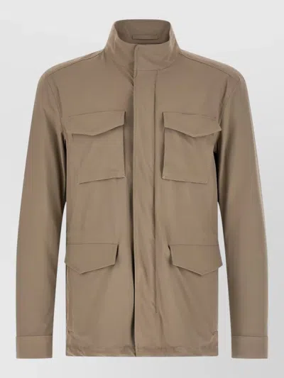 Herno Utility Field Jacket High Collar Design In Brown
