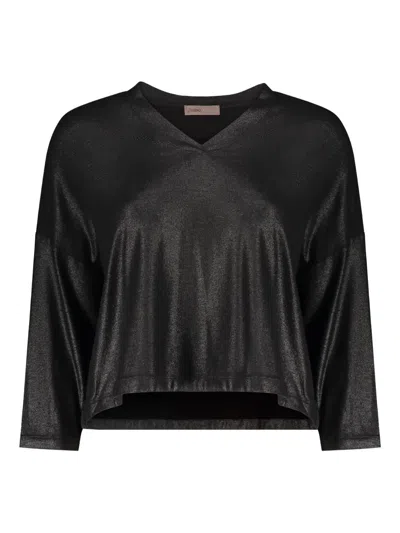 HERNO V-NECK METALLIC TOP