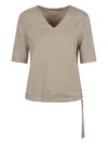 Herno V-neck Top With Side Tie In Neutral