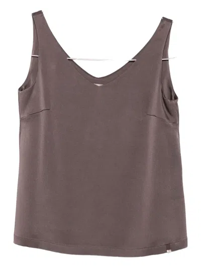 Herno V-neck Silk Top In Brown