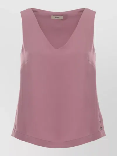 Herno V Neck Sleeveless Top Side Buttons In Pink