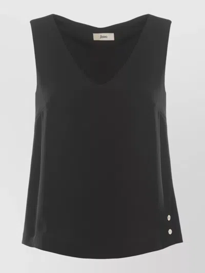 Herno V Neck Sleeveless Top Side Buttons In Blue