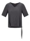 Herno Mc Top Anthracite V-neck Tied Waist In Gray