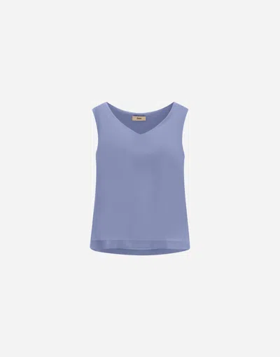 Herno V-neck Top In Lucent Cady In Blue