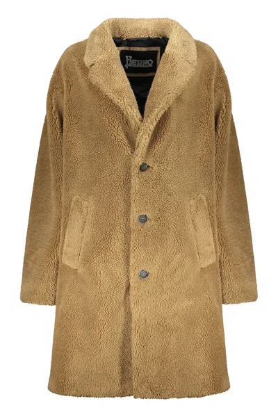 Herno Vegan Fur Coat In Brown