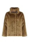 Herno Cape In Curly Alternative Fur In Brown