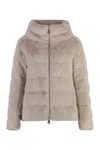 Herno Ivory Faux Fur Quilted Down Jacket In White