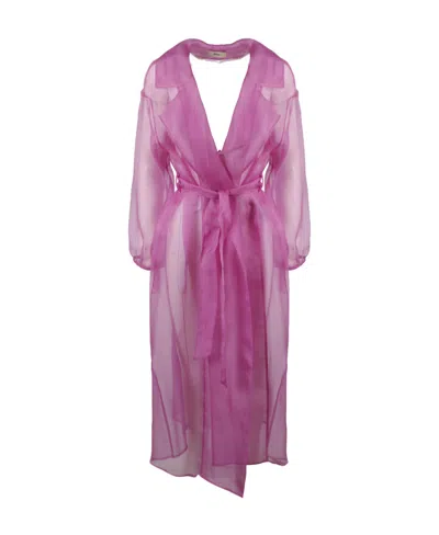 Herno Belted Sheer Coat In Purple