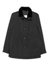 Herno Velvet-collared Button Coat In Black