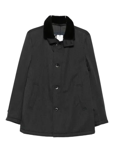 Herno Velvet-collared Button Coat In Black