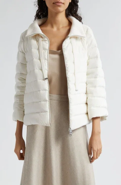 Herno Velvet Corduroy Channel Quilted Down Jacket In White