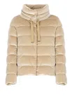 Herno Quilted Velvet Drawstring High Collar Jacket In Brown