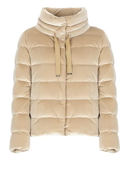 Herno Quilted Velvet Drawstring High Collar Jacket In Gold