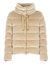 Herno Quilted Velvet Drawstring High Collar Jacket In Sand
