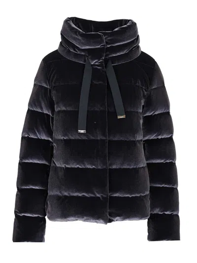 Herno Velvet Padded Down Jacket In Blue