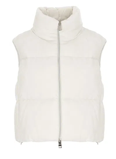 Herno Velvet Quilted Sleeveless Jacket In White