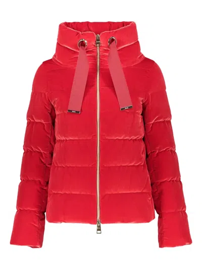 HERNO VELVET STAND UP-COLLAR PUFFER JACKET