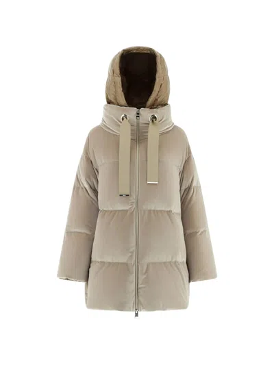 Herno Velvet-texture Hooded Jacket In Neutral