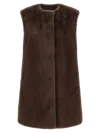 Herno Mid-length Faux Fur Vest With Concealed Closure And Welt Pockets In Multi