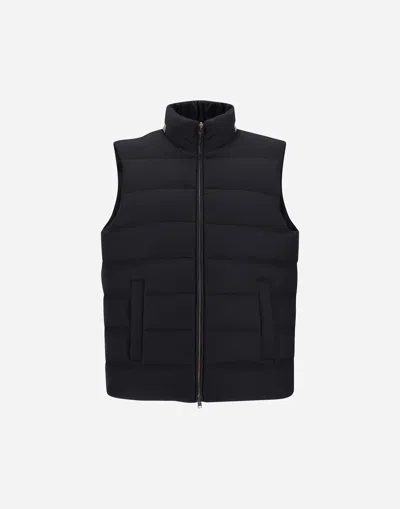 Herno Vest In Cashmere, Silk And Monogram In Blue