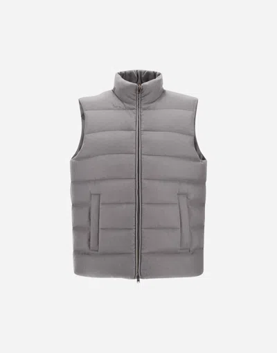 Herno Vest In Cashmere, Silk And Monogram In Gray