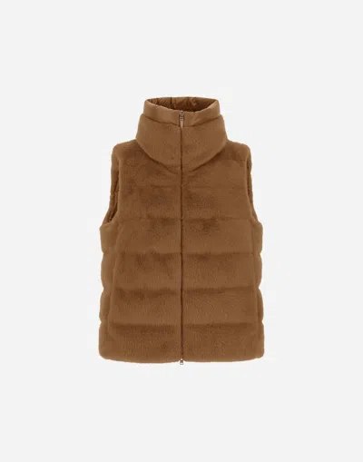 Herno Vest In Lady Alternative Fur And Nylon Ultralight In Brown