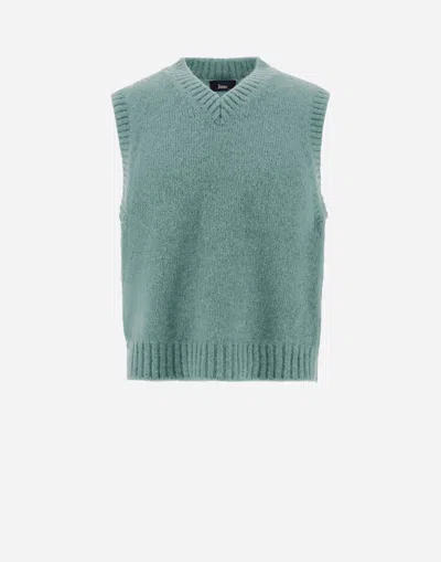 Herno Vest In Plain Alpaca Wool In Green