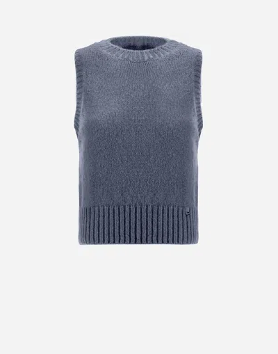 Herno Vest In Plain Alpaca Wool In Light Blue