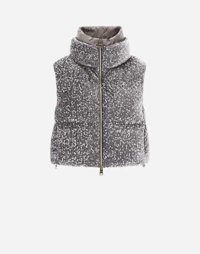 Herno Vest In Velvet Paillettes In Grey