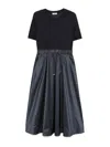 Herno Blue Crewneck Midi Dress With Elastic Drawstring Waist And Panelled Design