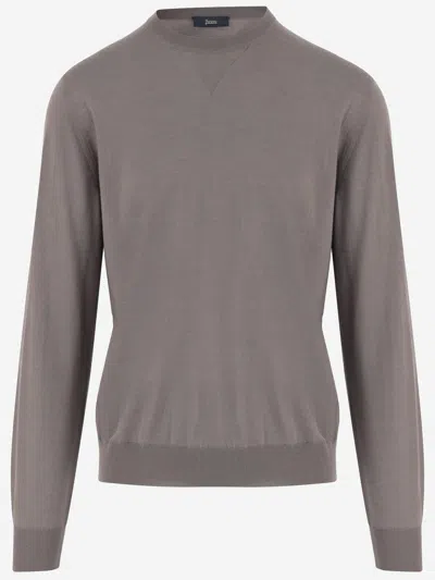 Herno Virgin Wool And Silk Blend Sweater In Brown