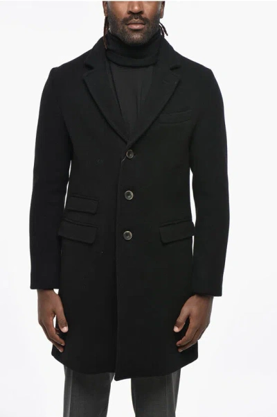 Herno Virgin Wool Blend Lined Coat In Black