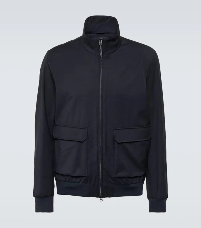 Herno Virgin Wool Bomber Jacket In Blue