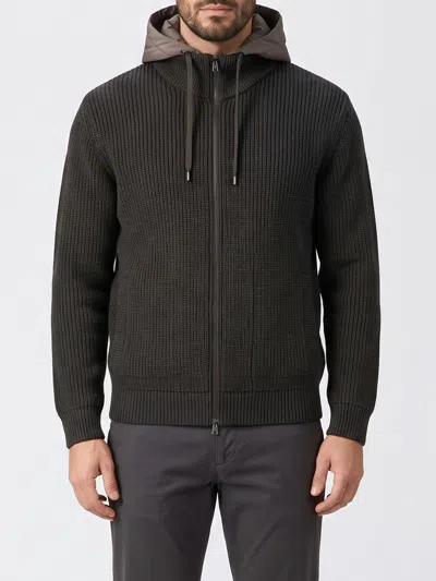 Herno Virgin Wool Cardigan With Nylon Bib And Removable Hood In Gray