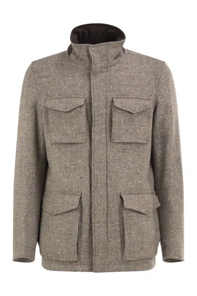 Herno Virgin Wool Field Jacket With Concealed Hood In Brown
