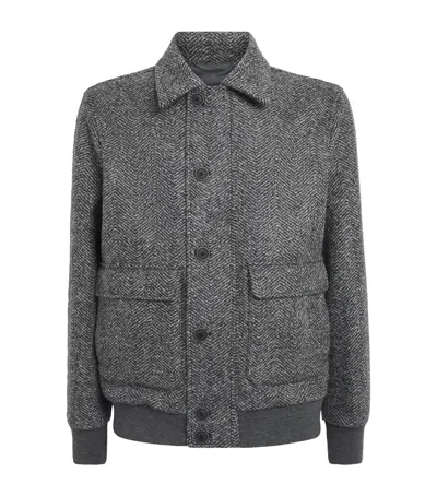 Herno Virgin Wool Herringbone Bomber Jacket In Gray