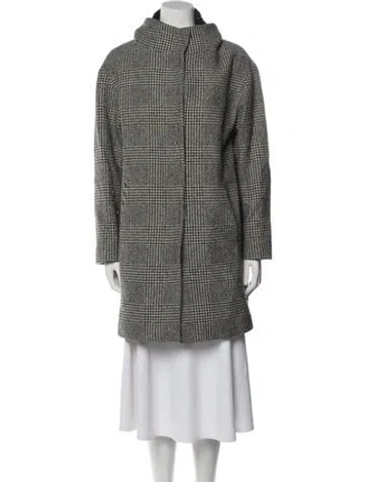 Pre-owned Herno Virgin Wool Houndstooth Print Coat In Black