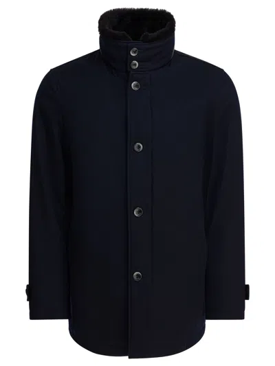 Herno Virgin Wool Long Coat In Blue