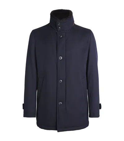 Herno Virgin Wool Padded Overcoat In Blue