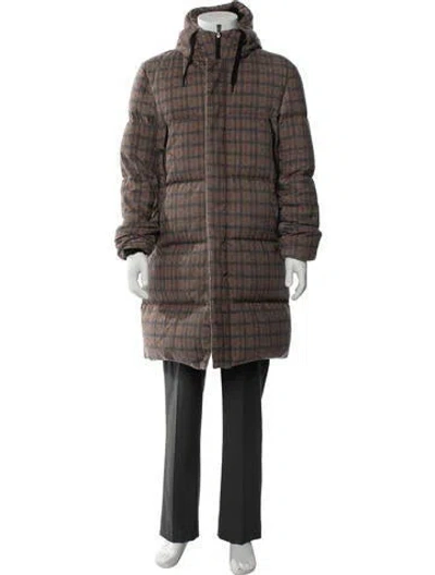 Pre-owned Herno Virgin Wool Plaid Print Parka In Brown