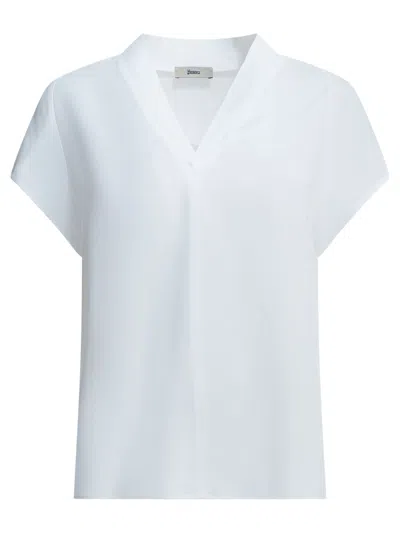 Herno V-neck Short-sleeved Shirt In White
